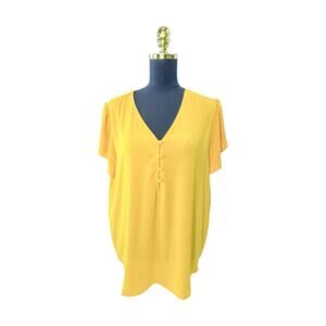 LOFT V-Neck Flutter Sleeve Blouse - XL Deep Yellow